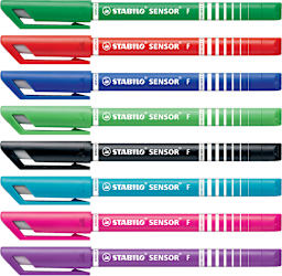 SENSOR Fineliner Pen Wallet Sets 8-Pen Set - Green, Red, Blue, Light Green, Black, Turquoise, Pink & Lilac - Peggable