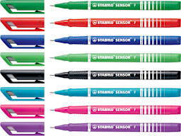 SENSOR Fineliner Pen Wallet Sets 8-Pen Set - Green, Red, Blue, Light Green, Black, Turquoise, Pink & Lilac - Peggable