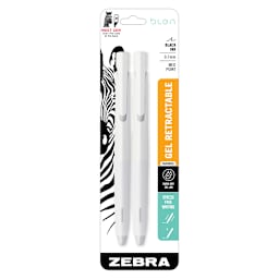 bLen Retractable Gel Pen .7mm White Barrel with Black Ink - 2/pkg.