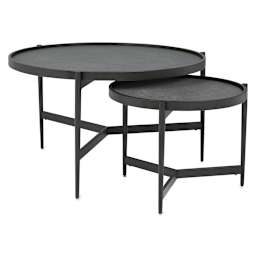 Two Studio Designs Estrade Tables showing different heights