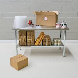 Stainless Steel Tables - Table shown accessorized with various office supplies