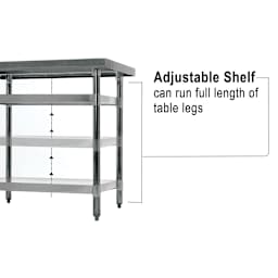 Stainless Steel Tables - Diagram showing adjustable shelf feature