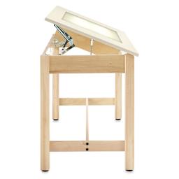 Diversified Spaces Art and Drafting Light Table - Side view with top up showing lifting mechanism