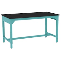 Diversified Spaces Fab-Lab Workbench - High Pressure Laminate Black Top, Aqua Frame, 60" x 30" - front