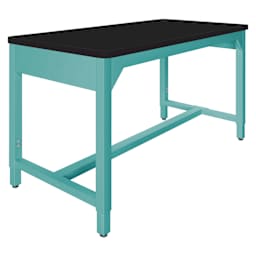 Diversified Spaces Fab-Lab Workbench - High Pressure Laminate Black Top, Aqua Frame, 60" x 30" - angled