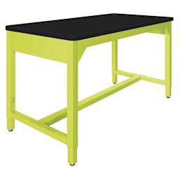 Diversified Spaces Fab-Lab Workbench - High Pressure Laminate Black Top, Lime Frame, 60" x 30" - angled