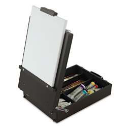 Blick Studio Sketch Box Easel - Black Beechwood shown with canvas and supplies inside (not included)