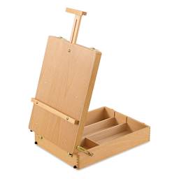 Blick Studio Sketch Box Easel - Back of Lid of Natural Beechwood easel showing mast extended
