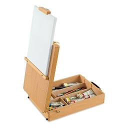 Blick Studio Sketch Box Easel - Natural Beechwood shown with canvas and supplies (not included)