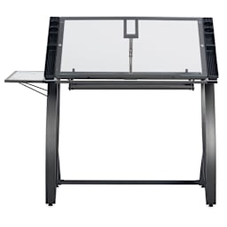 Studio Designs Futura Luxe Craft Table - Front view showing side trays, side shelf and tilted top up