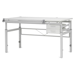 Studio Designs Graphix II Pro Line Table With Drawers - Angled view with table surface lowered