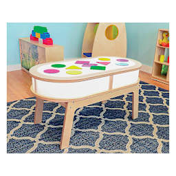 Whitney Brothers Radiant LED Light Table - On, with brightly colored shapes shown on table