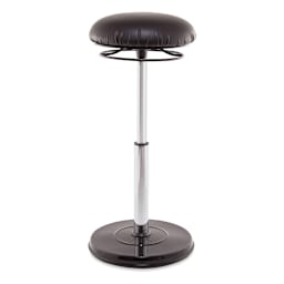 Kore Design Office Plus Sit-Stand Adjustable Chair - Leather-Like Seat Cover, Black, Shown at maximum height.