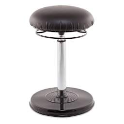 Kore Design Office Plus Sit-Stand Adjustable Chair - Leather-Like Seat Cover, Black, Shown at minimum height.