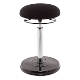 Kore Design Office Plus Sit-Stand Adjustable Chair - Fabric Seat Cover, Black, Shown at minimum height.