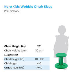 Kore Design Preschool Wobble Stool  - Chart showing recommended Child Size for Chair