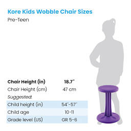Kore Design Preteen Wobble Chair, Size Chart