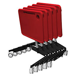 Kore Design Kids Sit-Stand Mobile Student Desk - Red folded and grouped for storage, sold individually