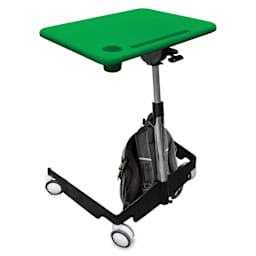 Kore Design Kids Sit-Stand Mobile Student Desk - Green with backpack on hook