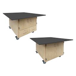 Hann Mobile Workstation - 2-Door, Black Laminate Top with 2-Drawers, both sides shown