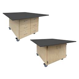 Hann Mobile Workstation - 2-Door, Black Laminate Top with 6-Drawer, both sides shown