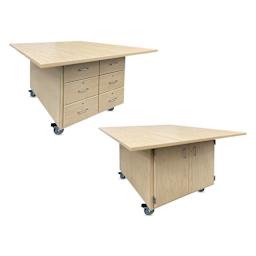 Hann Mobile Workstation - 2-Door, Maple Laminate Top with 6-Drawers, both sides shown