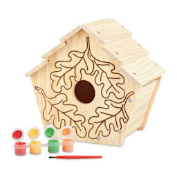 Melissa & Doug Created by Me Birdhouse Wooden Craft Kit, built with paint and brush laid out