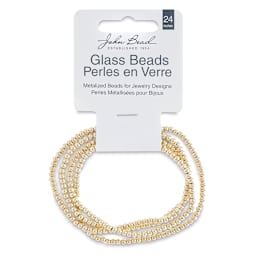 John Bead Metalized Glass Beads - 24" Gold 2 mm Strand in Hanging package