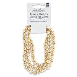 John Bead Metalized Glass Beads - 24" Gold 8 mm Strand in Hanging package