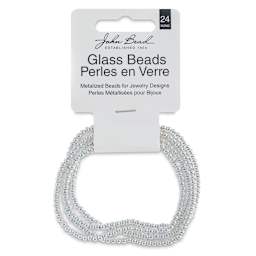 John Bead Metalized Glass Beads - 24" Silver 2 mm Strand in Hanging package