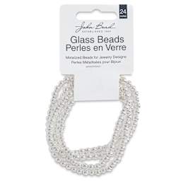 John Bead Metalized Glass Beads - 24" Silver 4 mm Strand in Hanging package