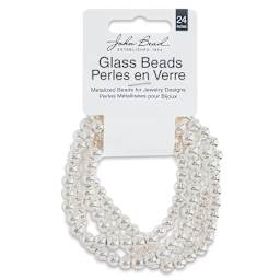 John Bead Metalized Glass Beads - 24" Silver 6 mm Strand in Hanging package
