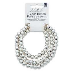 John Bead Metalized Glass Beads - 24" Silver 8 mm Strand in Hanging package