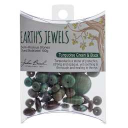 John Bead Earth's Jewels - Front view of package of dyed Green and Black Turquoise Beads
