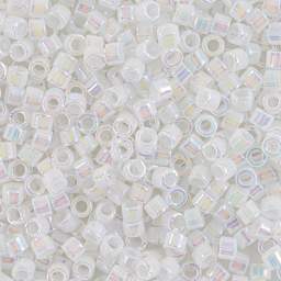 John Bead Miyuki Delica Beads - White, Pearl Aurora Borealis (Close-up of beads)