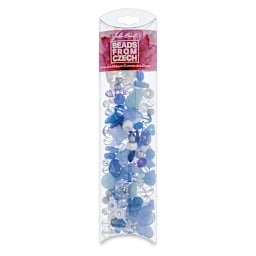Czech Glass Bead Mixes - Pillow Box of Blue Washed Beads upright