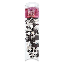 Czech Glass Bead Mixes - Pillow Box of Black and White Beads upright