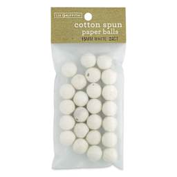 Lia Griffith Cotton Spun Paper Balls - White, 15 mm, Pkg of 24, front of the packaging
