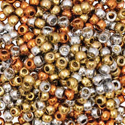 Creativity Street Plastic Pony Beads - Gold, Silver & Copper, Pkg of 500 - close-up of beads
