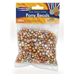 Creativity Street Plastic Pony Beads - Gold, Silver & Copper, Pkg of 500 - front of packaging