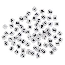 Craft Medley Alphabet Beads - White with Black Letters, Package of 68