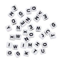 Craft Medley Alphabet Beads - White with Black Letters, Package of 36