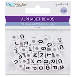 Craft Medley Alphabet Beads - White with Black Letters, Package of 36 (In packaging)