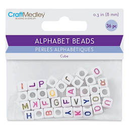 Craft Medley Alphabet Beads - White with Colored Letters, Package of 36 (In packaging)
