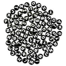 Craft Medley Alphabet Beads - Black with White Letters, Package of 90