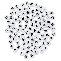 Craft Medley Alphabet Beads - White with Black Letters, Package of 90