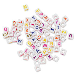 Craft Medley Alphabet Beads - White with Colored Letters, Package of 68