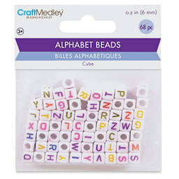 Craft Medley Alphabet Beads - White with Colored Letters, Package of 68 (In packaging)