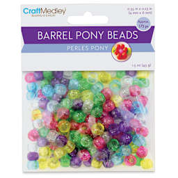 Craft Medley Barrel Pony Beads - Multicolor, Sparkle, Package of 175 (In packaging)