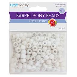 Craft Medley Barrel Pony Beads - White, Package of 175 (In packaging)